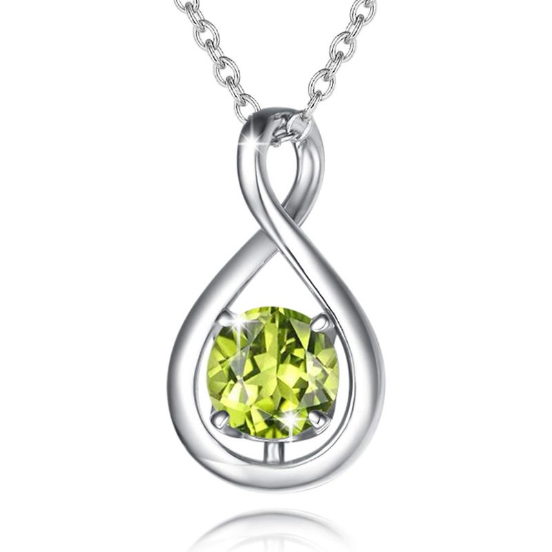FANCIME Peridot Necklace August Birthstone for Women 925 Sterling Silver Dainty Infinity Pendant Green Gemstone Fine Jewelry Birthday Anniversary Graduation Gifts for Women, Chain 16+2" - Image 1